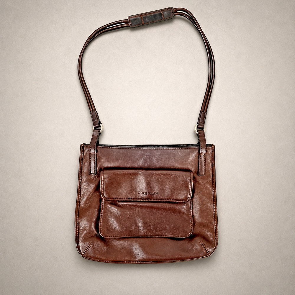 Fossil Vintage Dark Brown Leather Shoulder Bag Front Pocket Magnetic Snap